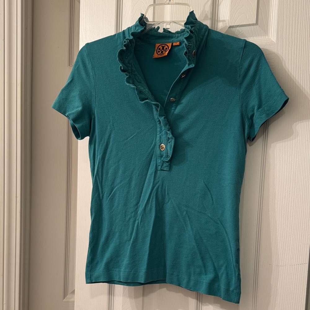 Tory Burch Ruffle Collar Polo Shirt